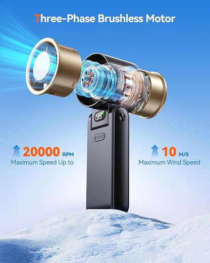 Portable Handheld Turbo Fan with Ice Cooler, 199 Speed Personal Fan,5500mAh Rechargeable,20H Cooling Time,20000 RPM Powerful Silent Motor, Summer Essential for Travel/Outdoor/Office, Black Gold