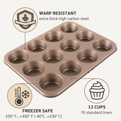 Non Toxic Nonstick 12 Cup Muffin Pan, Pfoa BPA free Nontoxic Cupcake Tin, Best Non Stick Muffin Pans, Muffin tins, Cupcakes Tray