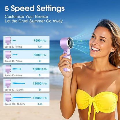 WHATOOK Portable Handheld Turbo Fan:12m/s Strong Wind 15000RPM High Speed Mini Fan, 4000mAh Battery Rechargeable Personal Fan with LED Display, 3 in 1 Foldable Fan for Travel Office Shopping, (Purple)