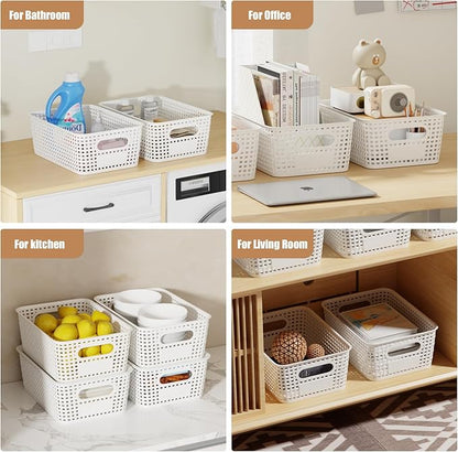 8 Pcs Plastic Storage Baskets with Lids, Stackable Storage Bins with Lids & Labels for Organizing, Small Storage Bins for shelves Office Drawer Cabinet & Pantry Nursery Organization,10.2*7.2*4.1In