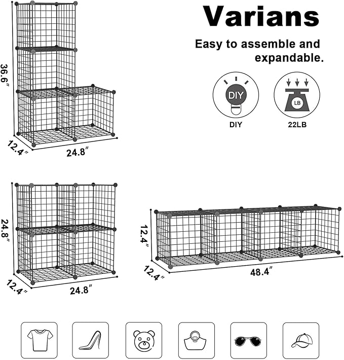 C&AHOME Wire Cube Storage, 4-Cube Storage Organizer Metal, C Grids Storage Bins Shelving, Modular Bookshelf Shelf, Closet Cabinet Ideal for Bedroom, Office 12.4”L x 24.8”W 36.6”H Black UWCS3004B