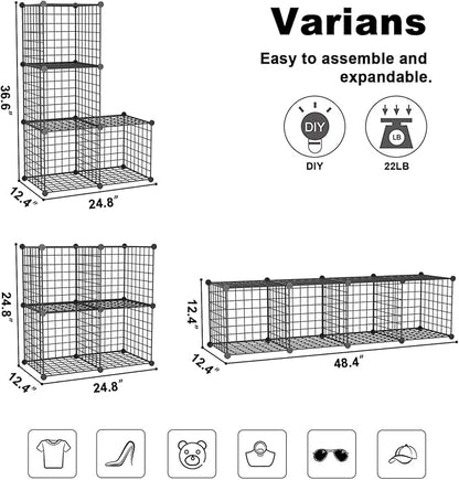 C&AHOME Wire Cube Storage, 4-Cube Storage Organizer Metal, C Grids Storage Bins Shelving, Modular Bookshelf Shelf, Closet Cabinet Ideal for Bedroom, Office 12.4”L x 24.8”W 36.6”H Black UWCS3004B
