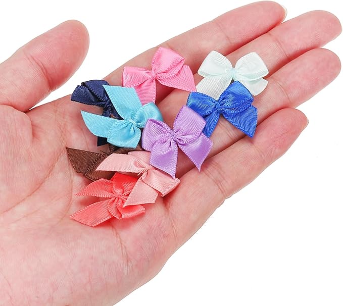 MECCANIXITY 50 Pcs Mini Ribbon Bow 1" Mini Fabric Satin Ribbon Flower Bows for Craft DIY Sewing Wedding Birthday Party Gift Wrap Bows Nude Pink