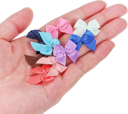 MECCANIXITY 50 Pcs Mini Ribbon Bow 1" Mini Fabric Satin Ribbon Flower Bows for Craft DIY Sewing Wedding Birthday Party Gift Wrap Bows Nude Pink