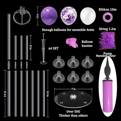 ZJDHPTY Purple Party Decorations,4 Set Balloon Stand with Pump and Purple Balloons for Birthday Mother's Day Wedding Anniversary Halloween New Year Graduation Decorations 2026