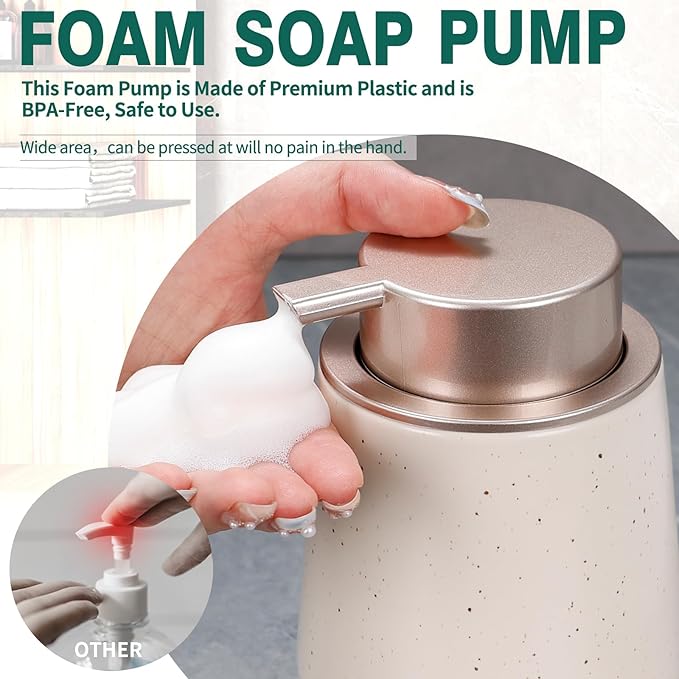 Bosilunlife Ceramic Foaming Soap Dispenser - 12 oz Foam Hand Wash Dispenser Bathroom Countertop Kitchen Dish Soap Pump Dispenser Liquid Soap Dispenser for Bathroom