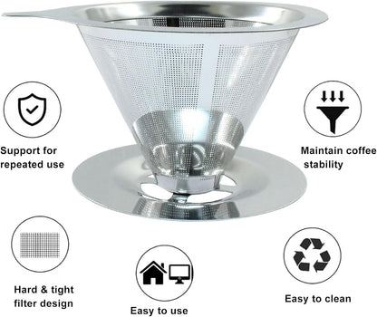 Waziaqoc Pour Over Coffee Dripper, Slow Drip Paperless Coffee Filter, Stainless Steel Pour Over Coffee Maker for 1-2 Cups Brew