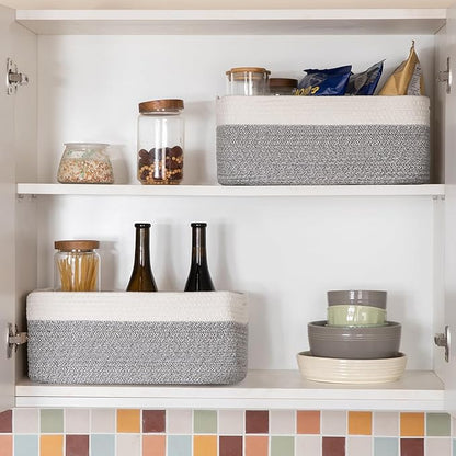 OIASKET Storage Baskets for Organizing 3 Pack, Woven Baskets for Shelves, Closet Organizer Bins Empty Gift Basket Toy Storage for Toys, Books, Towels, Clothes, 15"x11.42"x6.7", Grey