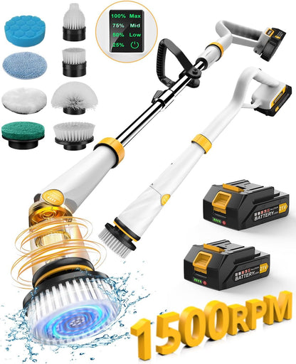 Qimedo Electric Spin Scrubber with Two Batteries Q2 Pro,1500 RPM High Power Electric Scrubber for Cleaning