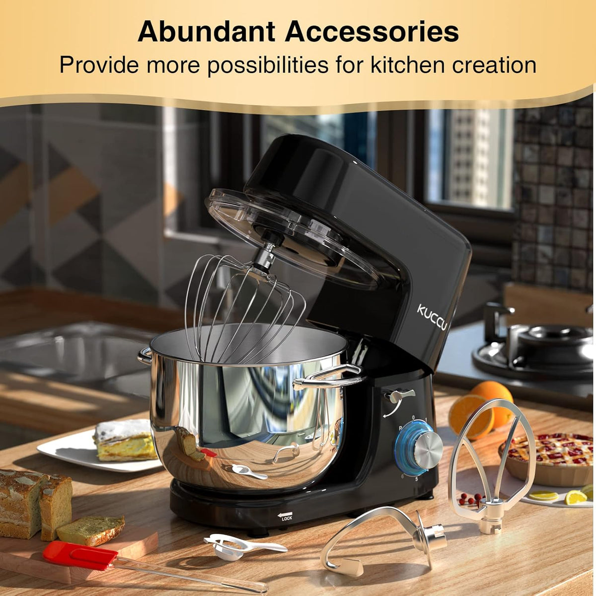 Stand Mixer, 9.5 Qt 660W, 6-Speed Tilt-Head Food Dough Mixer, Electric Kitchen Mixer with Dough Hook, Flat Beater & Wire Whisk, Mixing Bowl (9.5-QT
