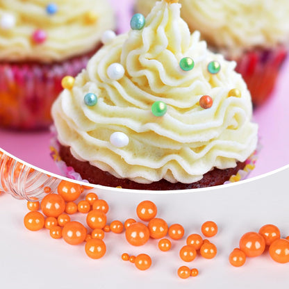 Twisweet Orange Pearl Sprinkles for Cake Decorating, Edible Sugar Pearls for Baking, Mix Size, Cake Topper Cupcake Cookie Ice Cream Dessert Decorations, Halloween Birthday Autumn Party Supplies (130g/4.58oz)