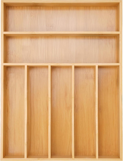 Silverware Organizer Kitchen Drawer Organizer Utensil Organizer Bamboo Silverware Holder Cutlery Organizer in Drawer Flatware Organizer Tray(7 slots, Natural