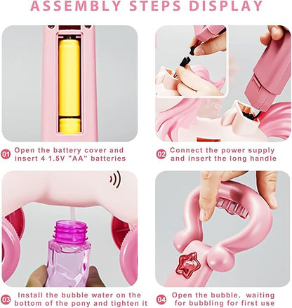 Pink Bubble Machine Blower Maker Lawn Mower Walking Toy Christmas Basket Stuffers Outdoor Summer Girls Kids Toddler 1st Birthday Best Gift for 1 2 3 Year Old Unique Cute Valentines Day Unicorn Gifts