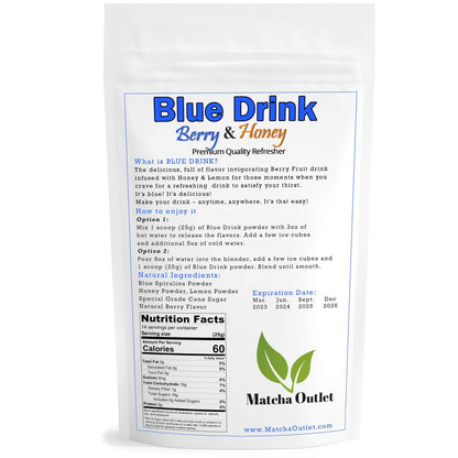 Blue Drink Spirulina Powder, Berry & Honey Refresher 12oz Blue Drink Mix Natural Food Colorant Perfect for Ice Mix Yogurts Baked Treats Loaded Tea