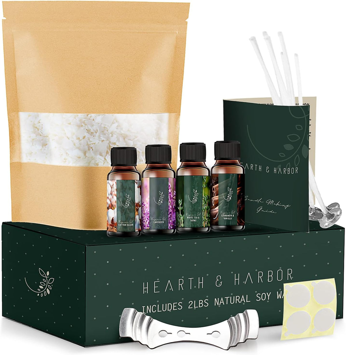 Hearth & Harbor Organic Soy Candle Wax for Candle Making, 2 lbs Natural Candles Making Supplies, Beeswax-Free, Paraffin-Free, Pure Soy Wax Flakes Perfect for Candles, Tealights and Melts