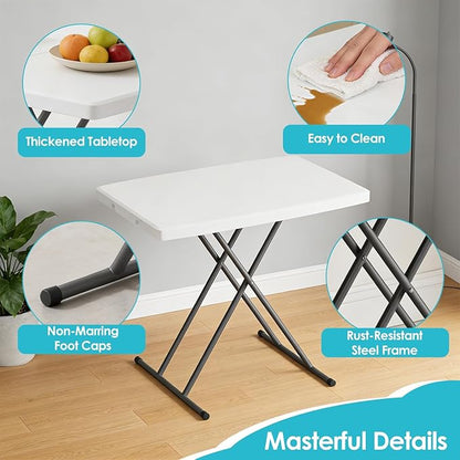 FDW 30 Inch Folding Table, Utility Foldable Table for Small Spaces, Small Desk Adjustable Height TV Tray for Laptop, Couch, Camping, No Assembly Required, White