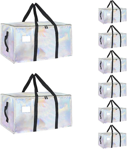 8 Pack-Extra Large Heavy Duty Moving Bags - Waterproof Storage Totes with Handles & Zippers, Foldable for College Dorm, Storage (Shiny Color)