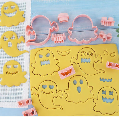 10Pcs Halloween Cookie Cutters, 3D Cookie Cutter with Plunger Stamp, Ghost Biscuit Cutters Cake Baking Fondant Embosser Stamps Halloween Party DIY