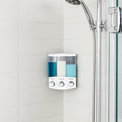 Better Living Products, White 76354 Euro Series TRIO 3-Chamber Soap and Shower Dispenser