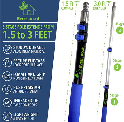 EVERSPROUT 1.5-to-3 Foot Swivel Squeegee and Microfiber Window Scrubber (8-10 Ft Standing Reach) | 2-in-1 Window & Glass Cleaning Combo | Lightweight, Aluminum Extension Pole | Includes 10-inch Blades