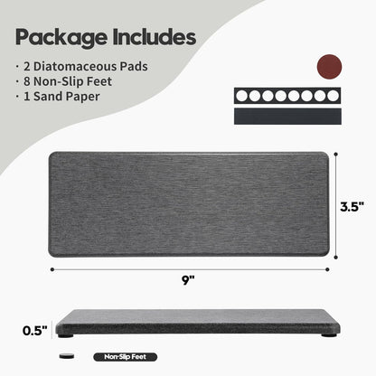 2PCS Bathroom Trays, Water Absorbing Diatomite Stone Quick Drying Mat for Kitchen Counter, Dish Rack Soap Dispenser Sponge Holder Caddy Sink Vanity Organizer, Dark Gray Slate,9"x3.5"