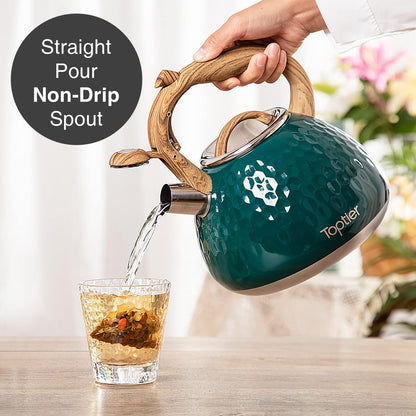 Tea Kettle, Toptier Teapot Whistling Kettle with Wood Pattern Handle Loud Whistle