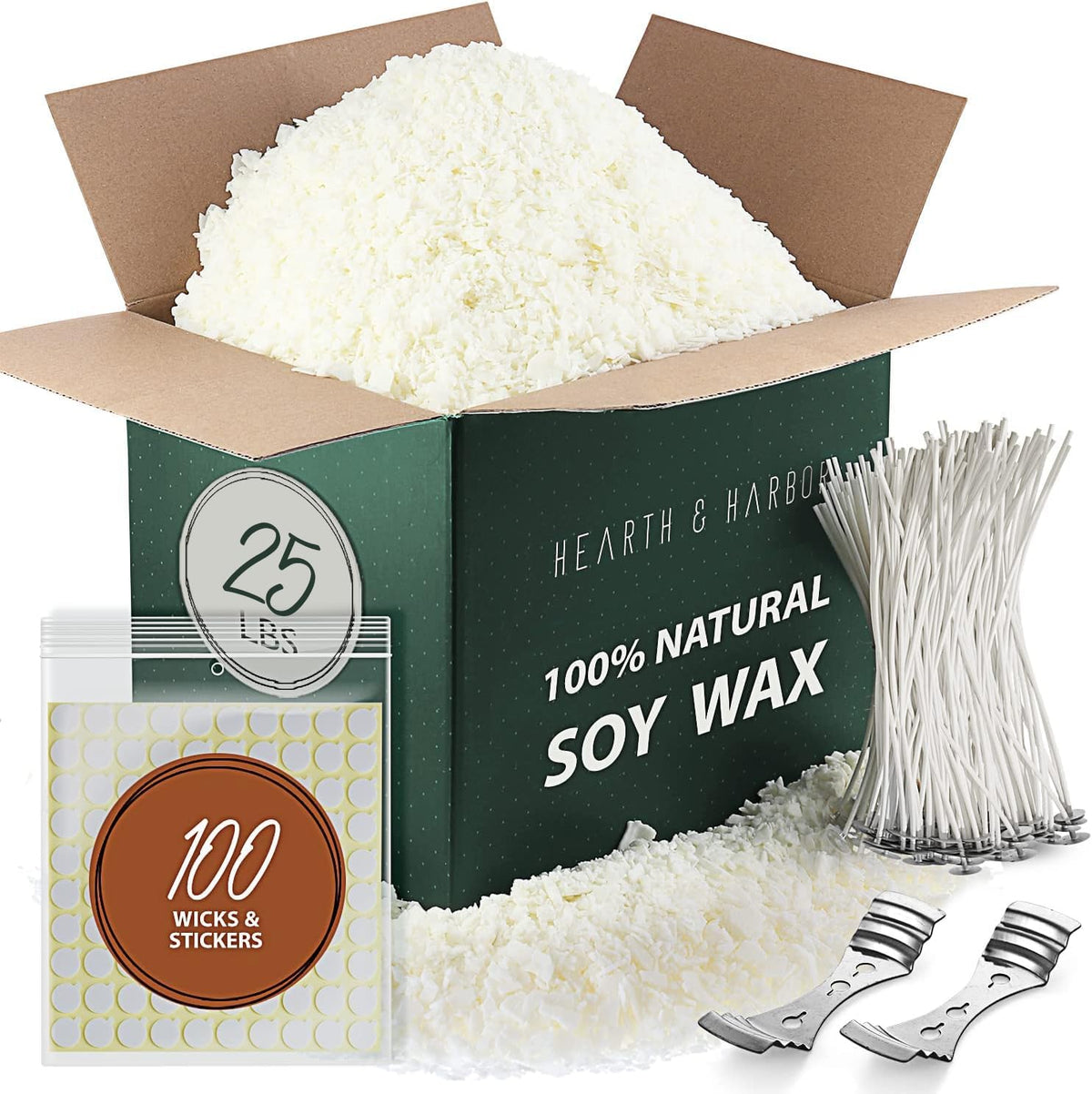 Hearth & Harbor Organic Soy Candle Wax for Candle Making, 25 lbs Natural Candles Making Supplies, Beeswax-Free, Paraffin-Free, Pure Soy Wax Flakes Perfect for Candles, Tealights and Melts