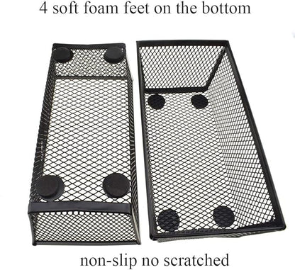 HAHIYO Stackable Mesh Tray Cup 6 x 3 x 2 inches Sturdy Container for Desk Drawer Organizer Collection for Home Office School kitchen Soft Foam Feet No Sharp Edges 2 Pack Black