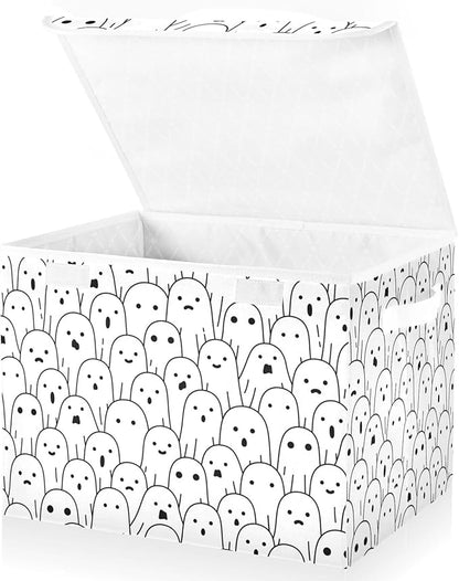 Halloween Ghosts Storage Bins with Lids and Carrying Handle,Foldable Storage Boxes Organizer Containers Baskets Cube with Cover for Home Bedroom Closet Office