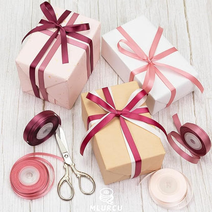 Rose Ribbon Thin 3/8 Inch x 60 Yards Dusty Rose, Dusty Pink, Rosy Mauve, Double Faced Satin Ribbon for Gift Wrapping, Flower Bouquet, Wedding Invitation, Bows, Crafts, Gift Bags