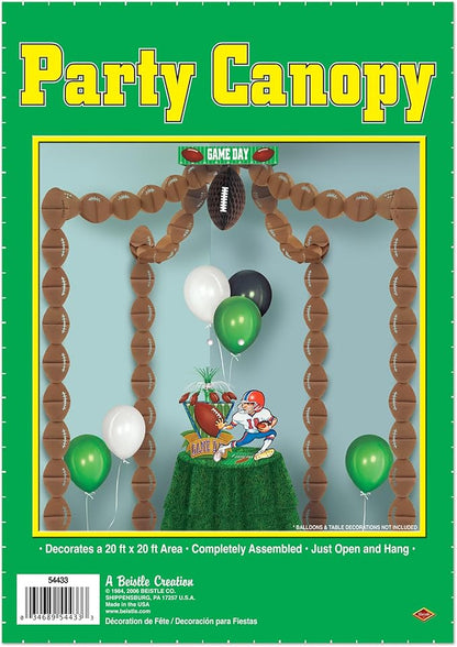 Beistle Paper Football Canopy for Game Day Parties – Sports Decorations, 20' x 20', Brown/Green/White