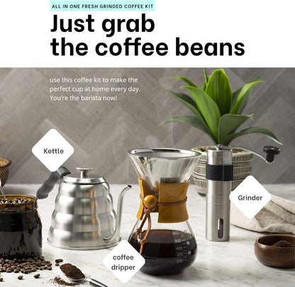 Mitbak Pour Over Coffee Maker Set, Kit Includes 40 OZ Gooseneck Kettle with Thermometer, Coffee Mill Grinder & 20 OZ Coffee Dripper Brewer