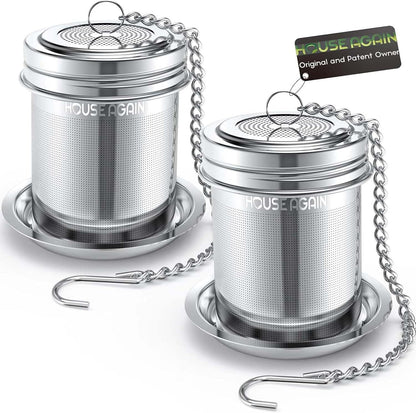 House Again 2 Pack Tea Infuser, Extra Fine Mesh Tea Infusers for Loose Tea, 18/8 Stainless Steel Tea Strainer with Extended Chain Hook