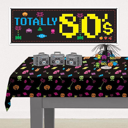 Beistle 80’s Tablecovers, 54” x 108”, 2 Pieces – Plastic Rectangular Tablecloth, Table Covers for Party, Party Decorations, Birthday Video Game Supplies, Multi Color