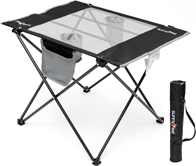 SUNNYFEEL Outdoor Folding Table | Lightweight Mesh Compact Camping Table, Roll Up Top 2 People Portable Camp Tables with Carry Bag for Picnic/Cooking/Beach/Travel/BBQ