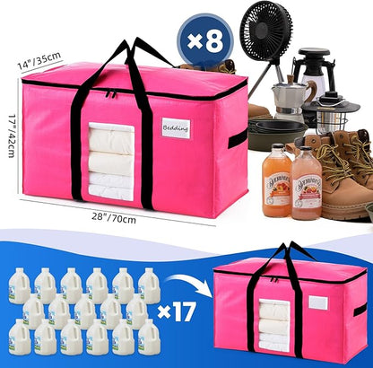 TAILI 8 Pack Pink Extra Large Moving Bags, Heavy Duty Totes with Visible Window, Wrap Around Handles, Space-Saving Storage, Alternative to Moving Boxes