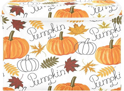 Large Collapsible Storage Bins with Lids, Pumpkin Leaf Fall Autumn Storage Baskets Organizer Containers with Handles for Clothes