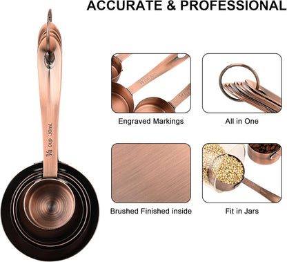 Copper Plated Measuring Cups and Spoons Set, Stainless Steel Measuring Cups and Spoons Set with 5 Kitchen Measure Cup, 6 Spice Measure Spoons