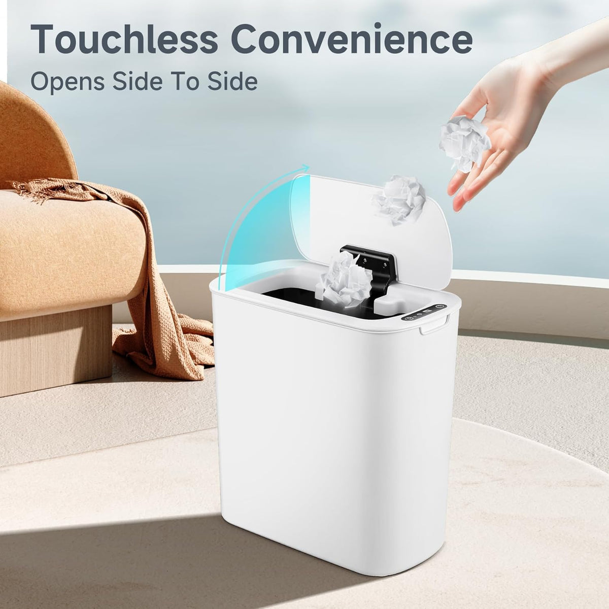 TIPGO Automatic Motion Sensor Bathroom Trash Can with Lid, 2.6 Gallon Touchless Trash Bin, Smart Garbage Can Plastic Slim Wastebasket for Bedroom, Office, Dorm (White)