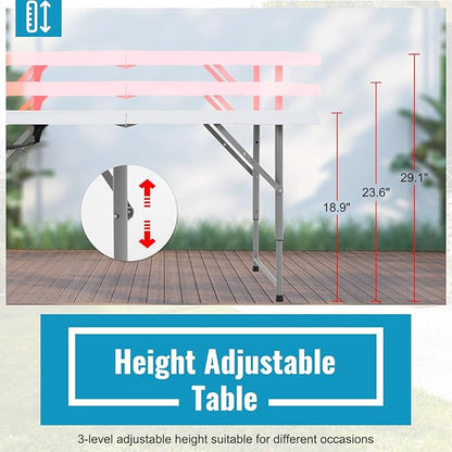 PayLessHere | 4FT Folding Table | Portable Plastic Table with Carry Handle | Waterproof & Foldable Table Design | Steel Frame with Lock | White | for Events, Camping, Indoor & Outdoor Use