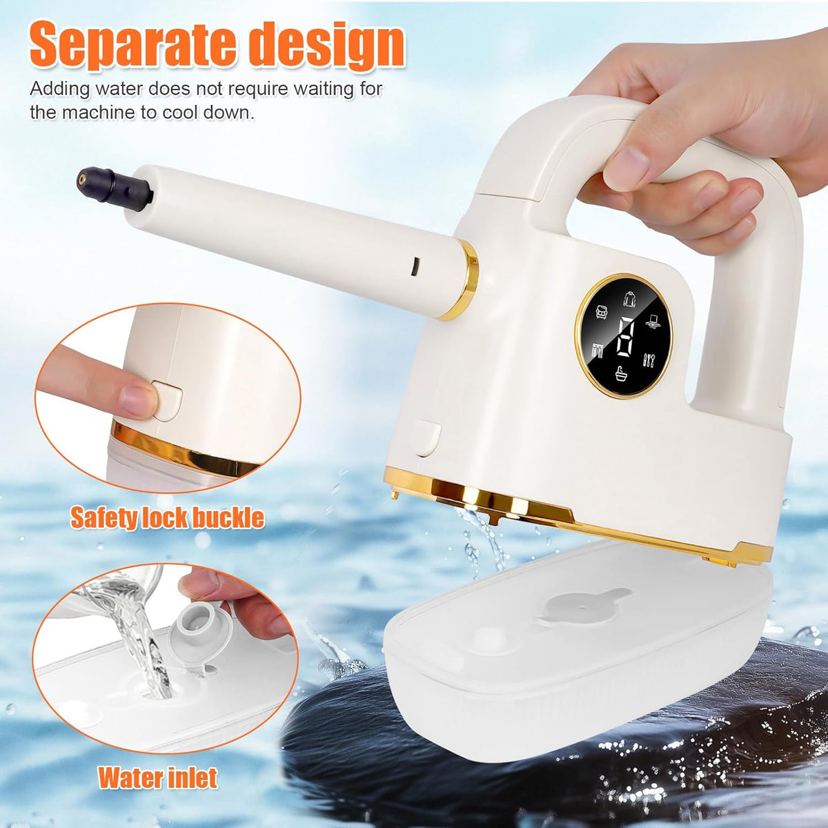 Handheld Steam Cleaner [One Click Clean] Steamer for Cleaning 10-in-1 High Pressure Steam Cleaner for Home/Car Detailings/Fabric etc. Separate Design