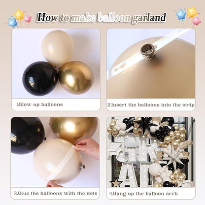 Black And Gold Balloon Arch Kit,Sand White Chrome Gold Balloons with Exploding Star Foil Balloons for New Year Decorations Graduation Retirement Adult Birthday Party Wedding Decor