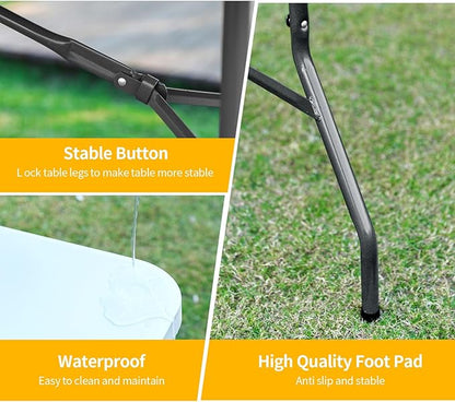 PayLessHere Folding Tables 6ft Plastic Half Portable Foldable Table for Parties Wedding BBQ Camping, White 6 FT