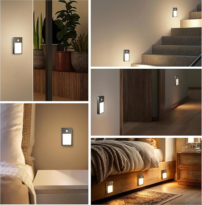 VST Motion Sensor Step Night Lights, Rechargeable Battery Powered Stair Lights with Magnetic Suck Installation for Indoor Bedroom Hallway Stair Nursery Kids Room (2.68 inch 3000K 3Pack Black)