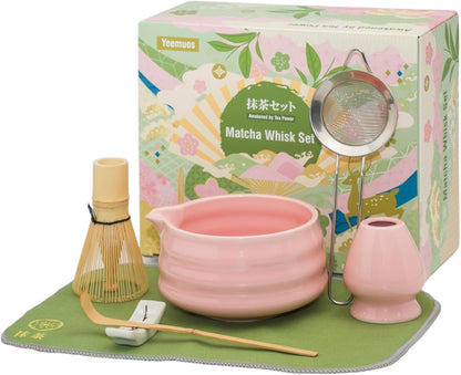 Matcha whisk Set,7 Pcs Matcha Making Kit with whisk Whisk, Ceramic Bowl, Sifter, Scoop, Holder, Stand