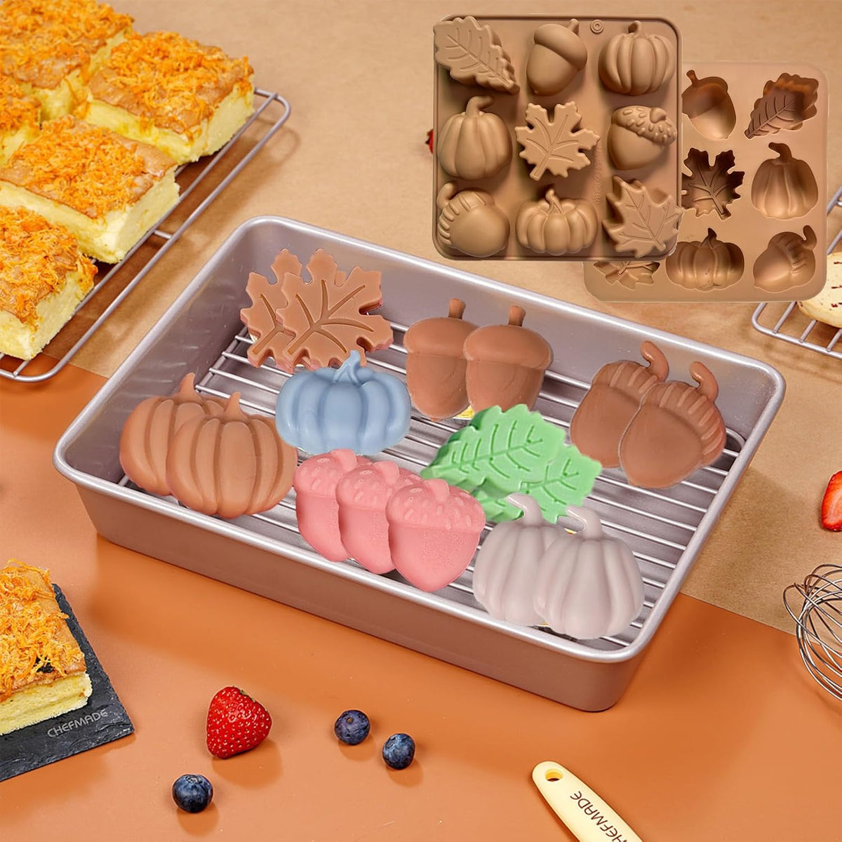 2Pcs Fall Silicone Molds Autumn Silicone Chocolate Molds, Thanksgiving Candy Mold, Fall Chocolate Molds
