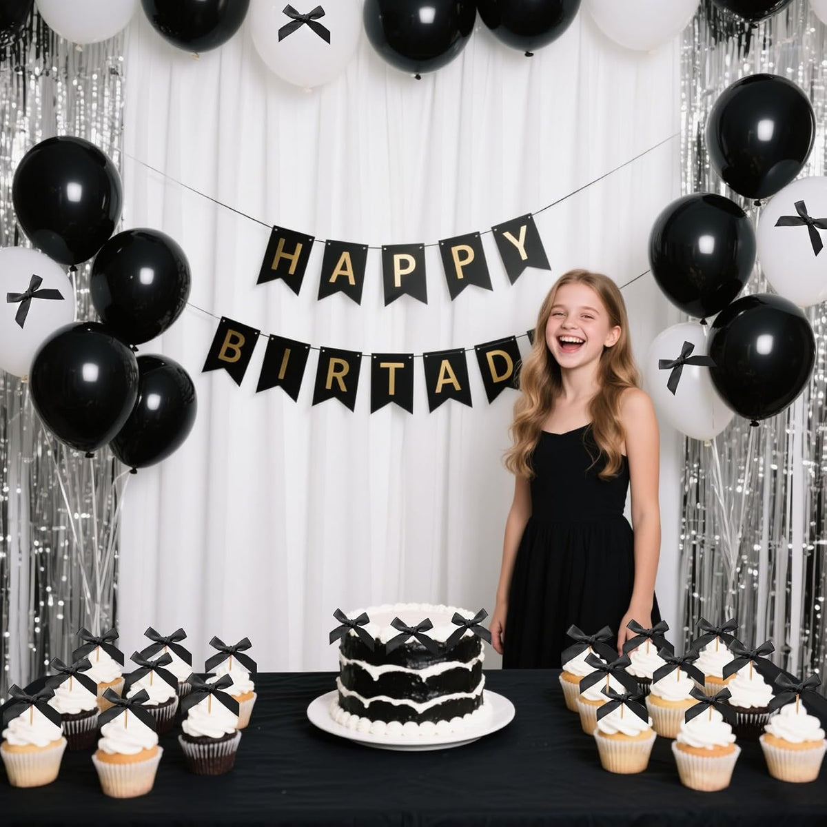 24Pcs Bow Cupcake Toppers - Black Bow Cake Topper Birthday Decorations, Bowknot Cupcake Picks for Coquette Bow Theme Party Decoration Bachelorette