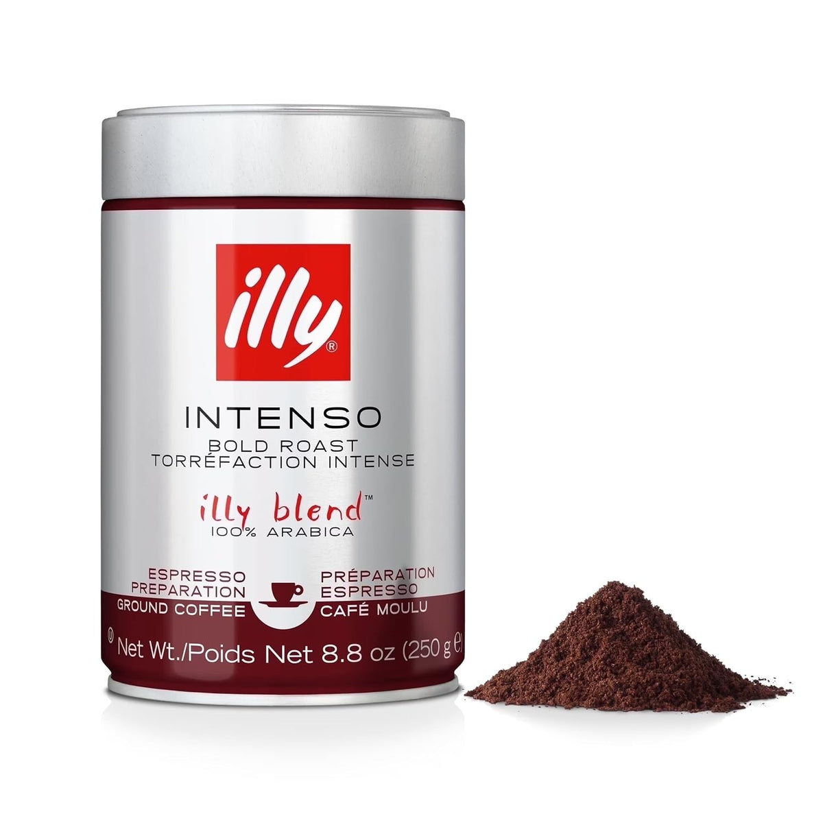 illy Intenso Ground Espresso Coffee, Bold Roast, Intense, Robust and Full Flavored With Notes of Deep Cocoa, 100% Arabica Coffee, No Preservatives, 8.8 Ounce Can (Pack of 1)