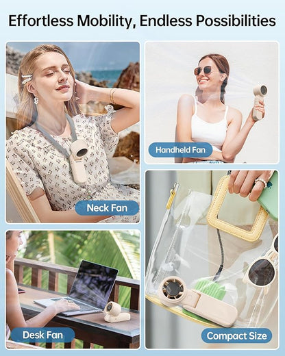 TriPole Portable Handheld Turbo Fan with LED Display, 4000mAh Rechargeable Battery Mini Travel Fan, Foldable for Desk & Neck, 3-IN-1 High Speed Personal Cooling Hand Fans for Outdoor Trip Beach, Beige