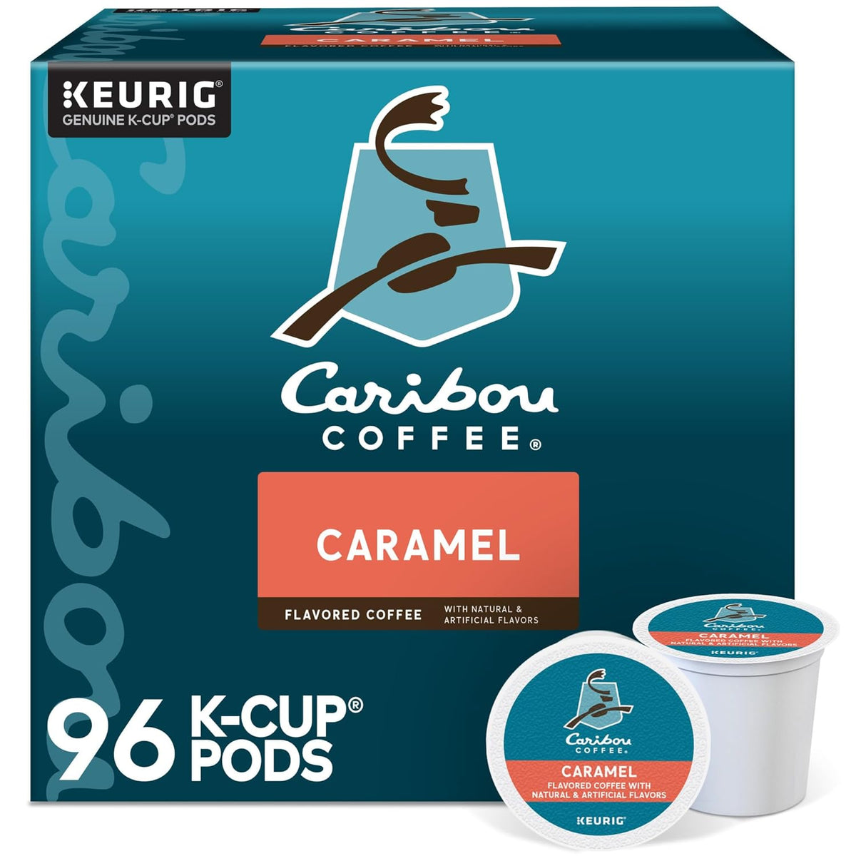 Caribou Coffee Caramel Flavored Coffee, Single Serve Keurig K-Cup Pods, Medium Roast Coffee, 96-Count Box (Pack of 4)